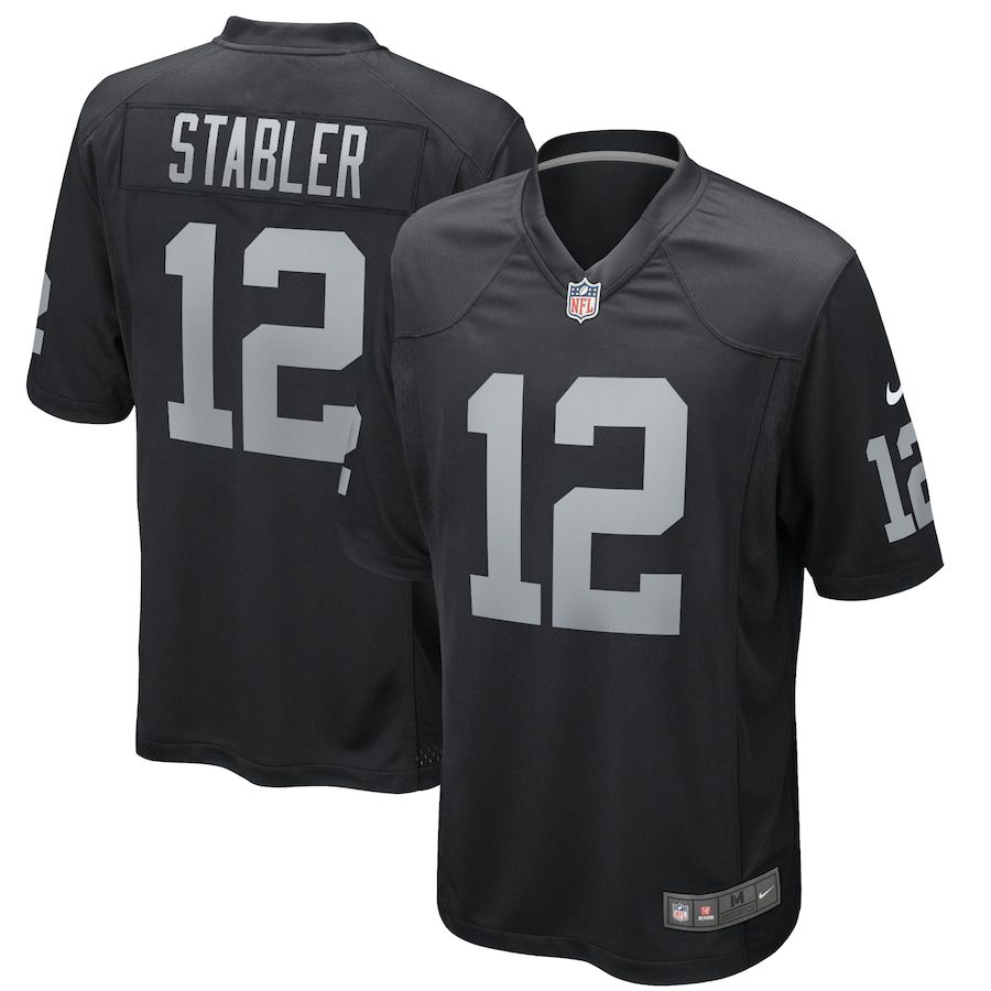 Men Oakland Raiders 12 Ken Stabler Nike Black Game Retired Player NFL Jersey